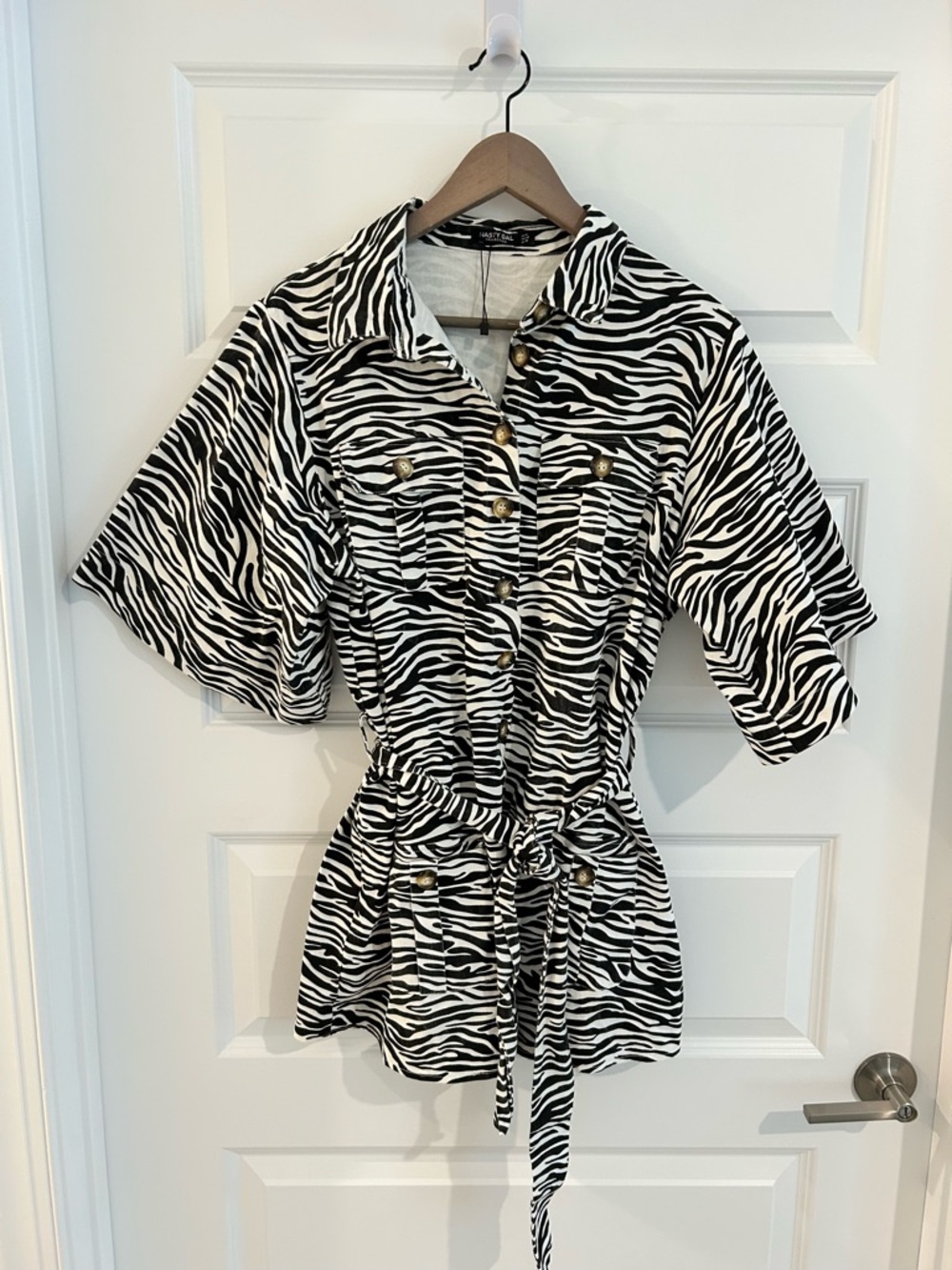 Nasty Gal Zebra Print Belted Mini Dress White Black Size 10